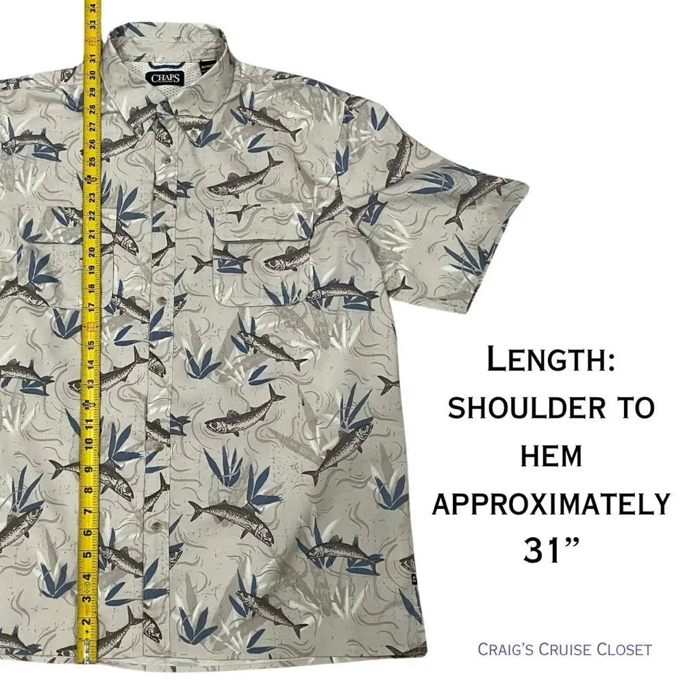 Chaps Blue and Gray Fish Pattern Casual Button Down Shirt, Size XL - Picture 5 of 9